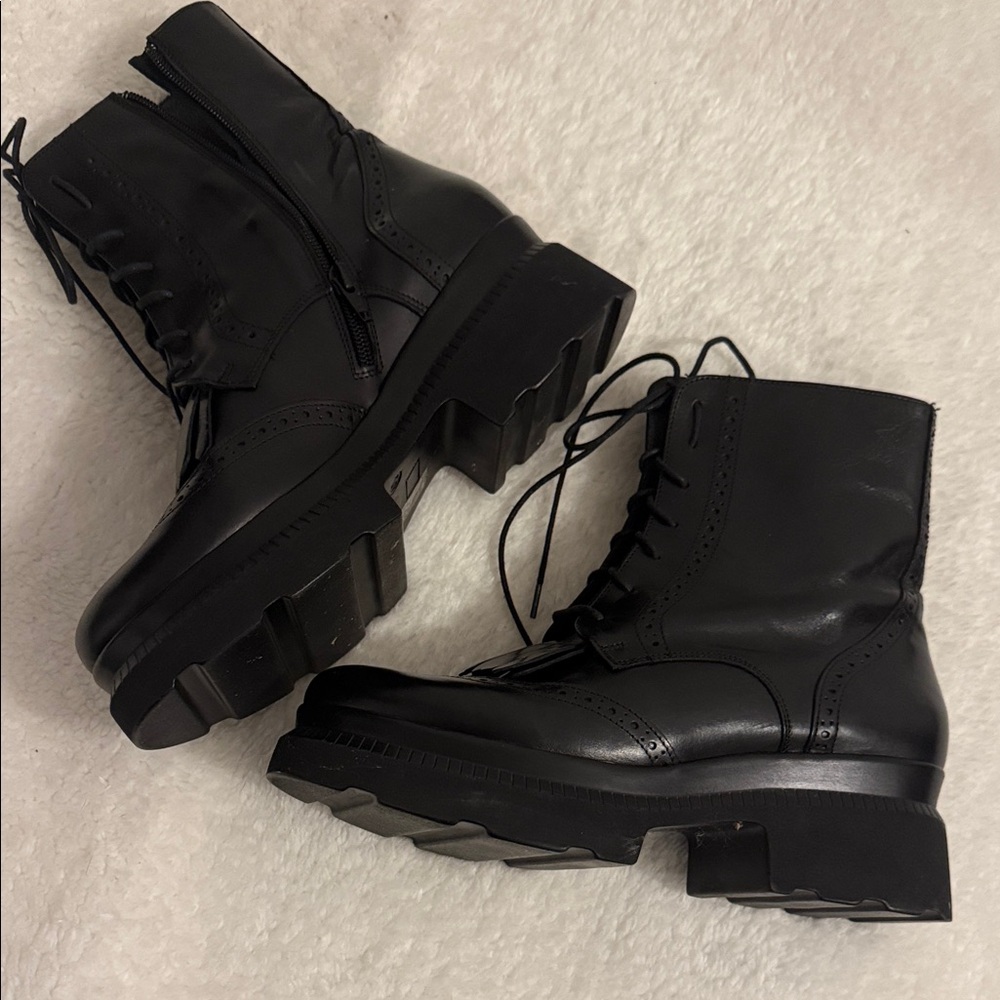 Black Combat Boots with Kiltie Fringe - Picture 2 of 3